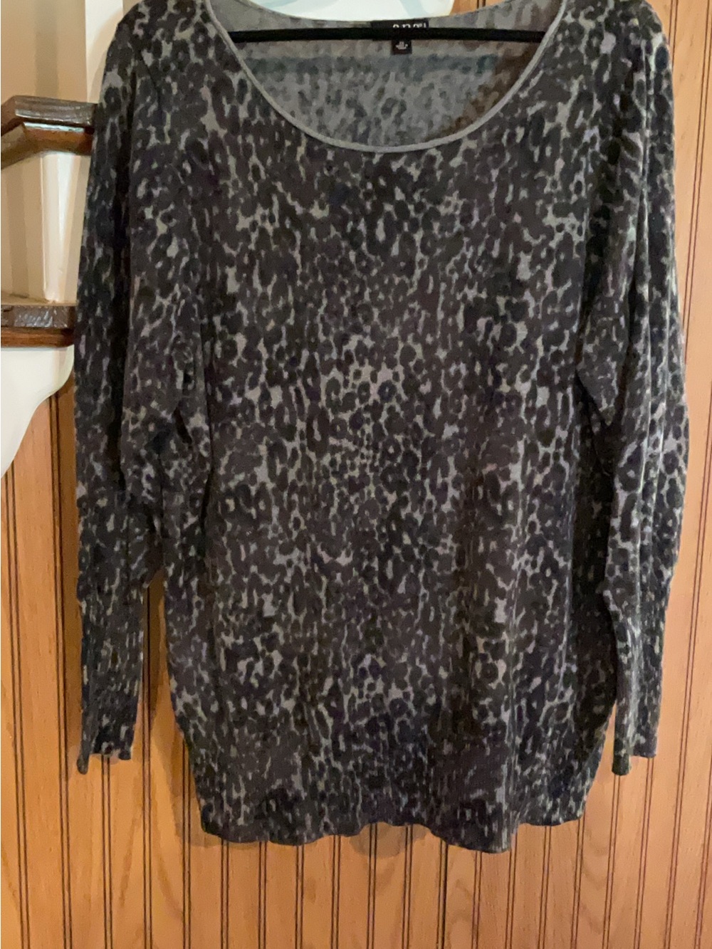 a.n.a Black and Gray Leopard Print Long Sleeve Top